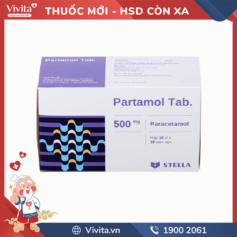 Thuốc giảm đau, hạ sốt Partamol Tab 500mg | Hộp 100 viên