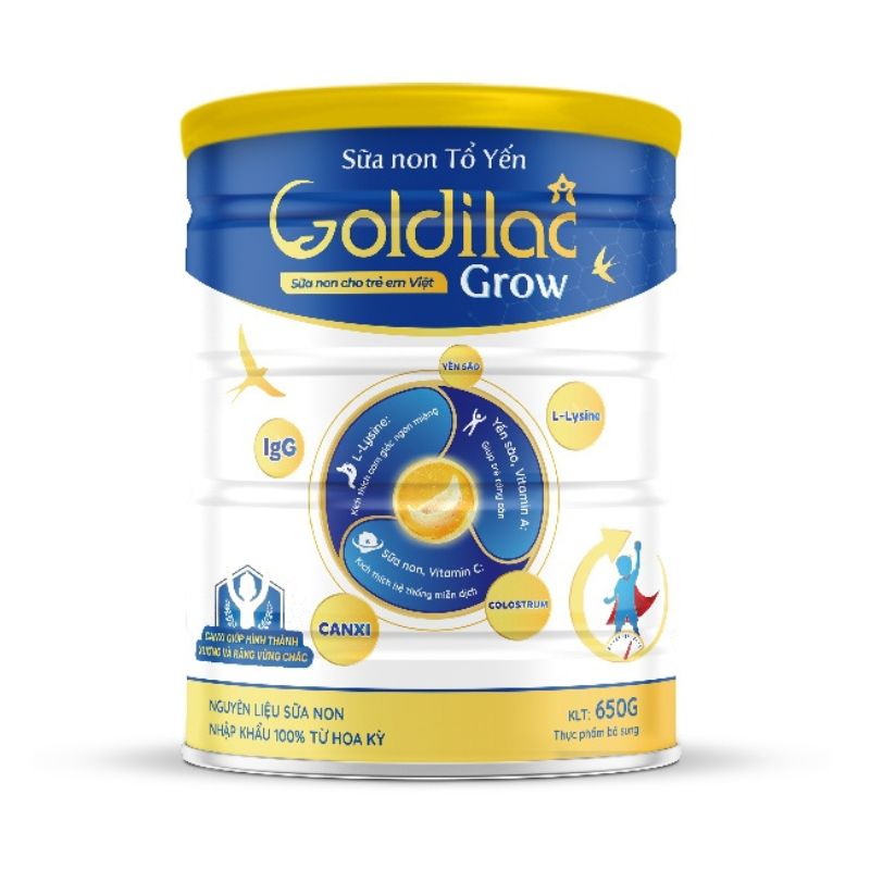 Sữa Non Tổ Yến Goldilac Grow Cho Trẻ 0 đến 10 Tuổi (Hộp 650g)