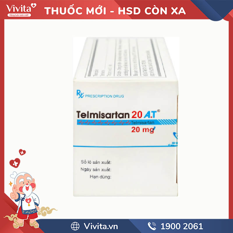Thuốc trị cao huyết áp Telmisartan 20 A.T | Hộp 100 viên