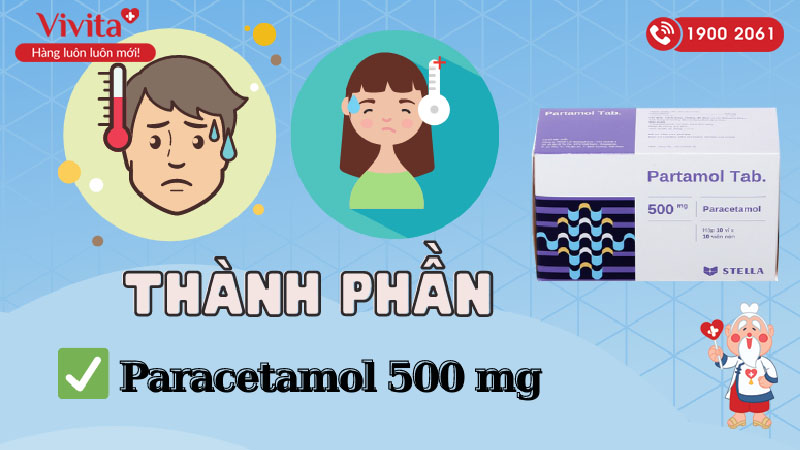 Thành phần của thuốc giảm đau, hạ sốt Partamol Tab 500mg