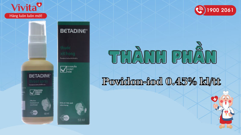 Thành phần thuốc xịt họng trị nhiễm trùng Betadine Throat Spray