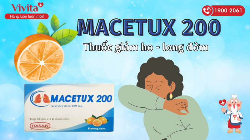Thuốc trị ho, long đờm, tiêu nhầy Macetux 200