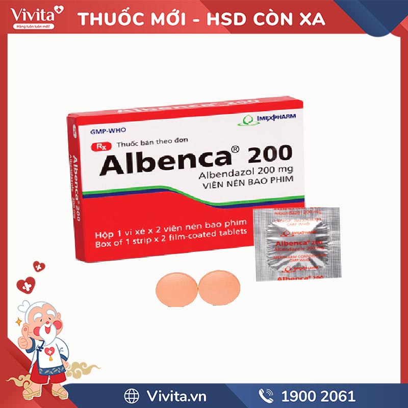 Thuốc tẩy giun sán Albenca 200 | Hộp 2 viên