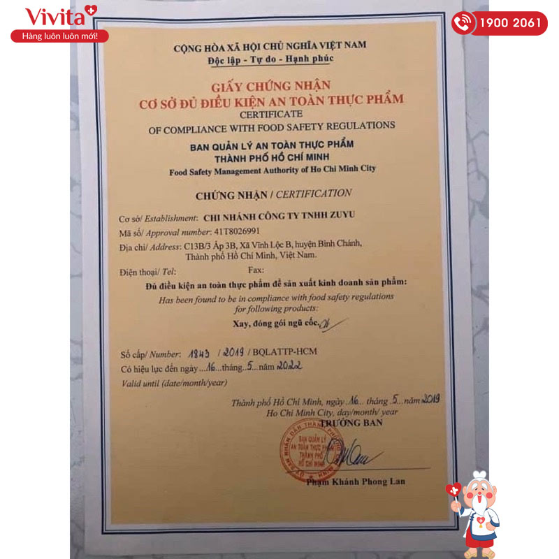 giấy chứng nhận nhà máy sản xuất viên mầm zuyu