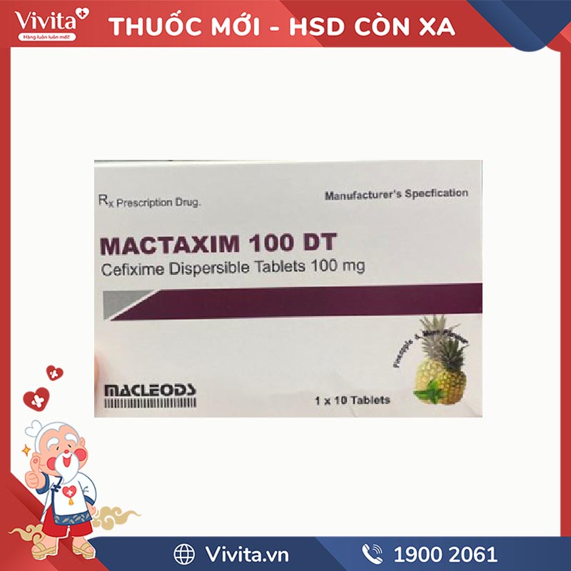 Thuốc kháng sinh trị nhiễm khuẩn Mactaxime 100 DT | Hộp 10 viên