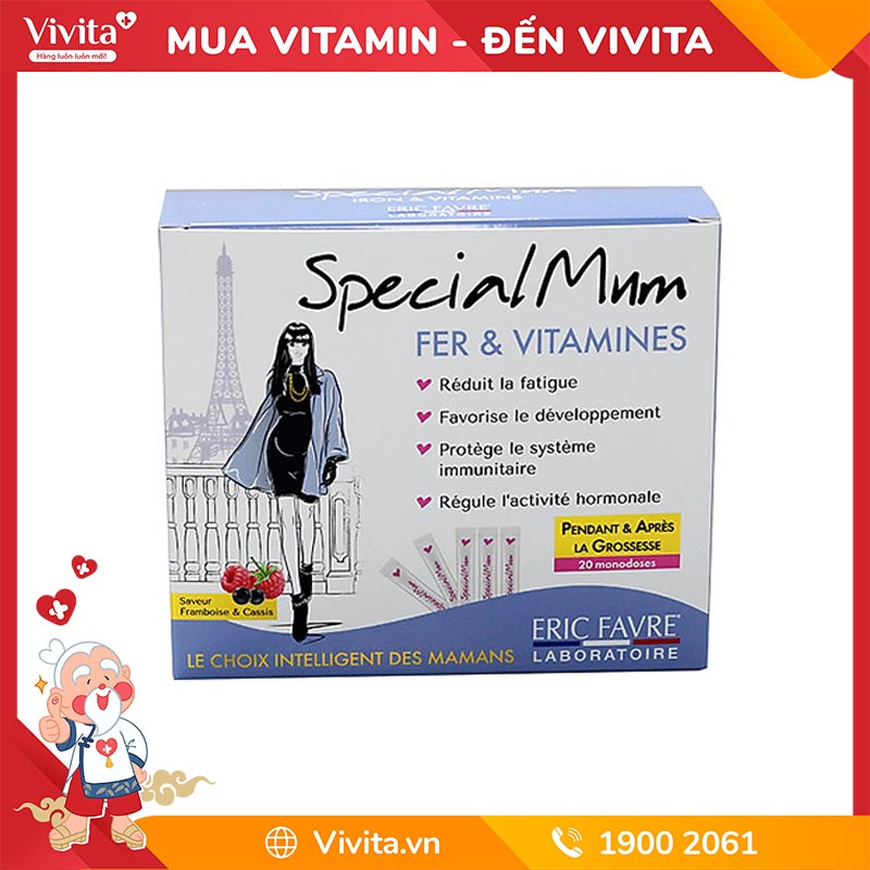Special Mum Fer & Vitamines Hỗ Trợ Bổ Sung Sắt Và Vitamin Cho Mẹ Bầu | Hộp 20 Gói x 10ml