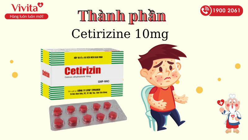 Thành phần thuốc chống dị ứng Cetirizin Tipharco