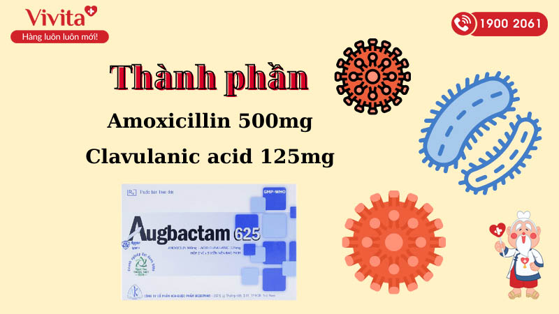 Thành phần của thuốc kháng sinh trị nhiễm khuẩn Augbactam 625