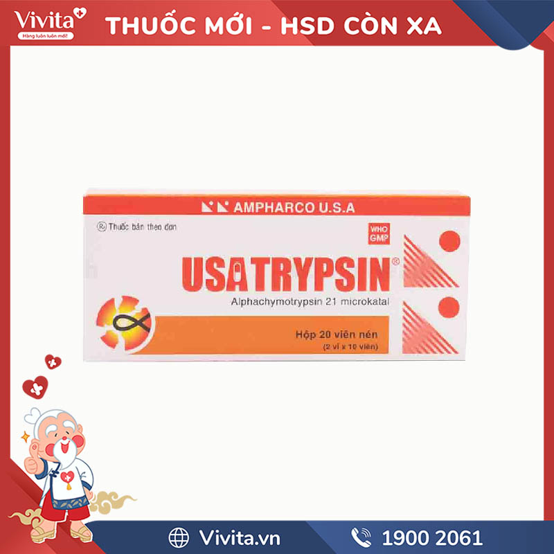 Thuốc kháng viêm chống phù nề Usatrypsin | Hộp 20 viên