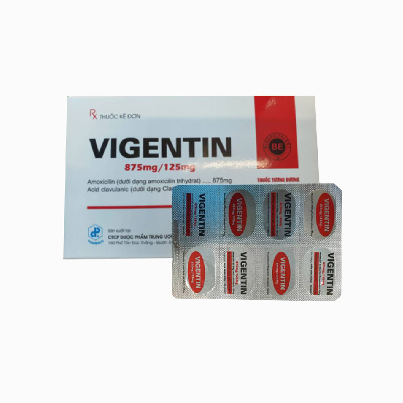 Thuốc kháng sinh trị nhiễm khuẩn Vigentin 875mg/125mg | Hộp 14 viên