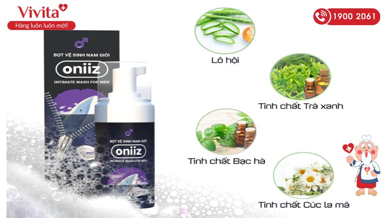 Dung dịch vệ sinh nam Oniiz với các thành phần thảo dược lành tính