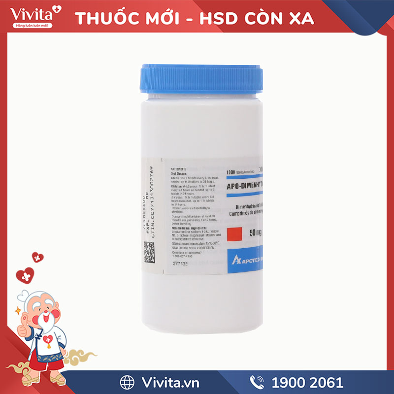 Thuốc chống say tàu xe Apo Dimenhydrinate | Chai 1000 viên