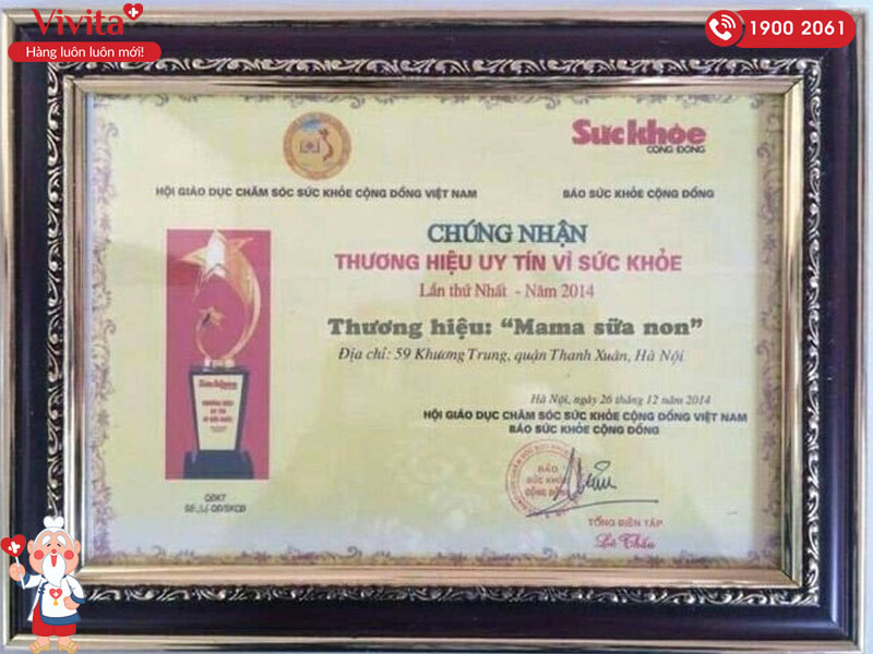 giấy chứng nhận mama sữa non colos multi a0