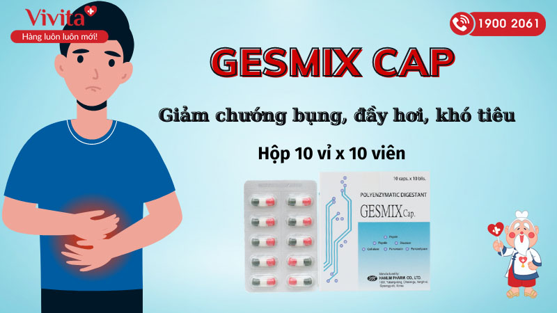 Thuốc trị chướng bụng, đầy hơi, khó tiêu Gesmix Cap
