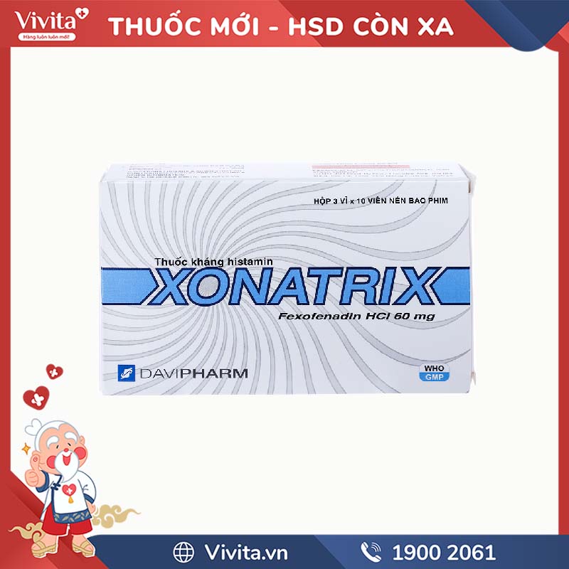 Thuốc trị viêm mũi dị ứng, mày đay Xonatrix | Hộp 100 viên