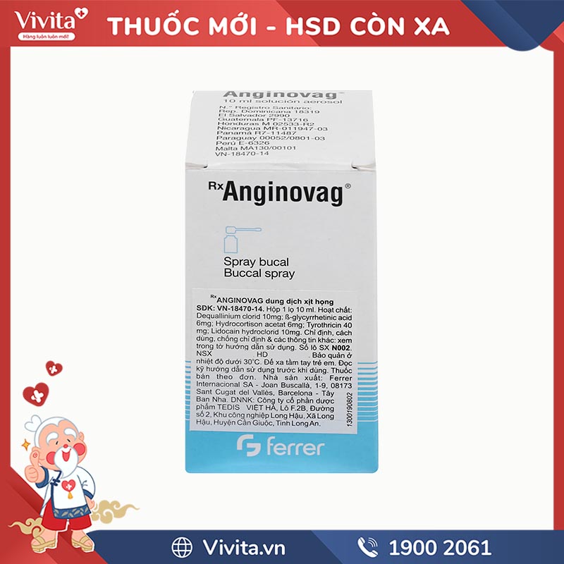 Dung dịch xịt họng trị viêm họng, viêm amidan Anginovag | Chai 10ml