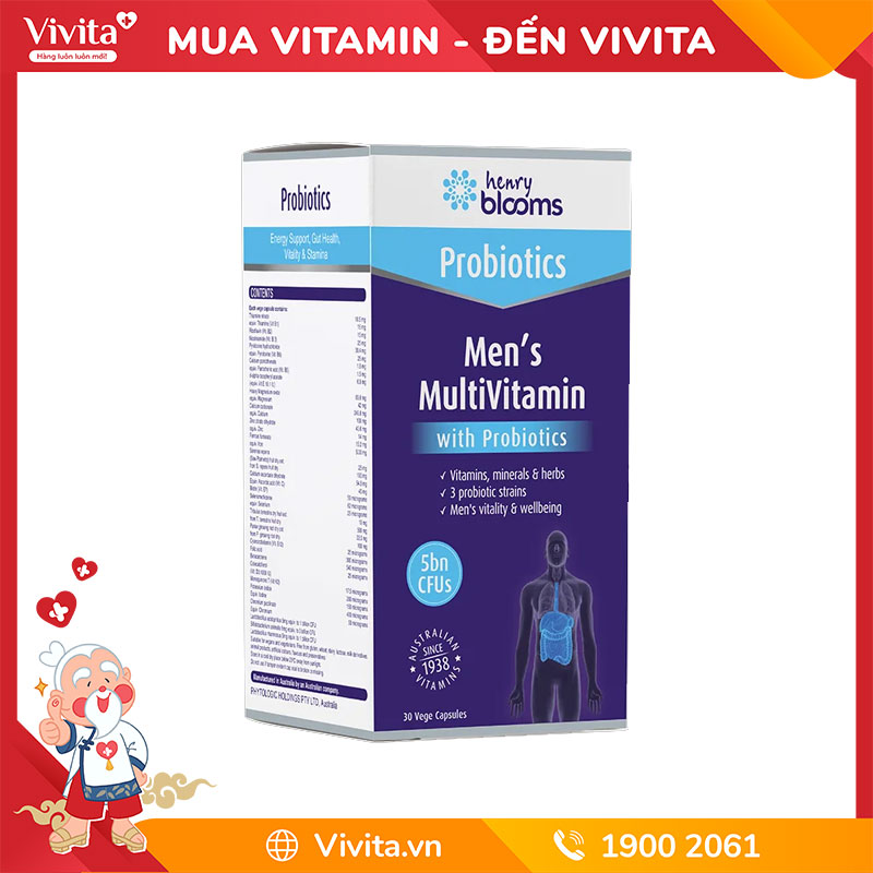 Men's Multivitamin With Probiotics Henry Blooms 30 Viên - Tăng sinh lực và giảm stress cho nam giới