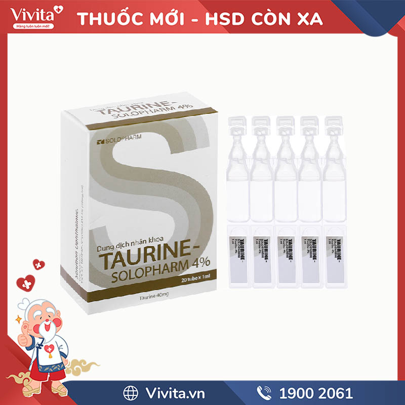 Thuốc nhỏ mắt trị loãng dưỡng giác mạc Taurine Solopharm 4% | Hộp 20 ống