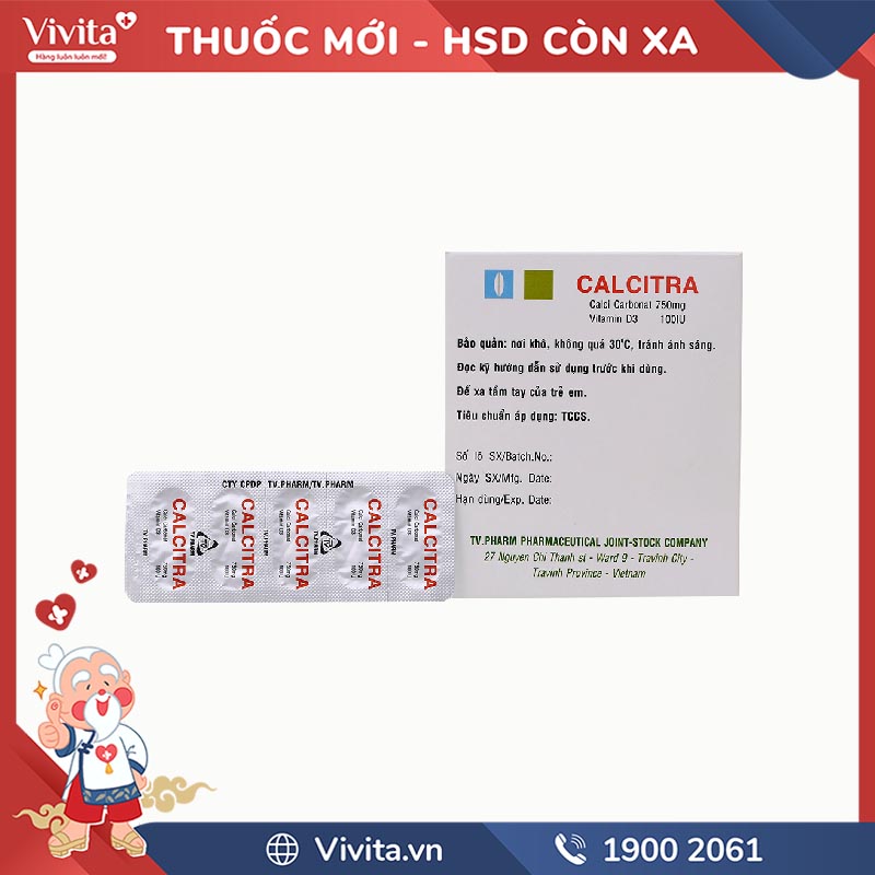Thuốc bổ sung canxi và vitamin D3 Calcitra | Hộp 100 viên