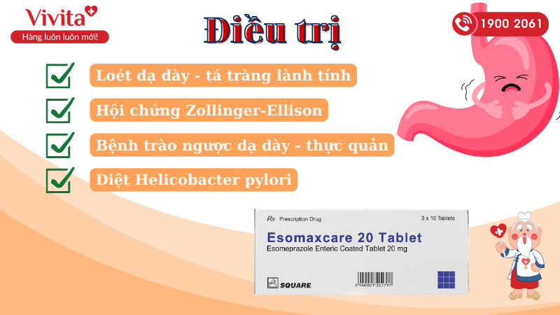 Công dụng (Chỉ định) của thuốc trị trào ngược dạ dày, thực quản Esomaxcare 20 Tablet