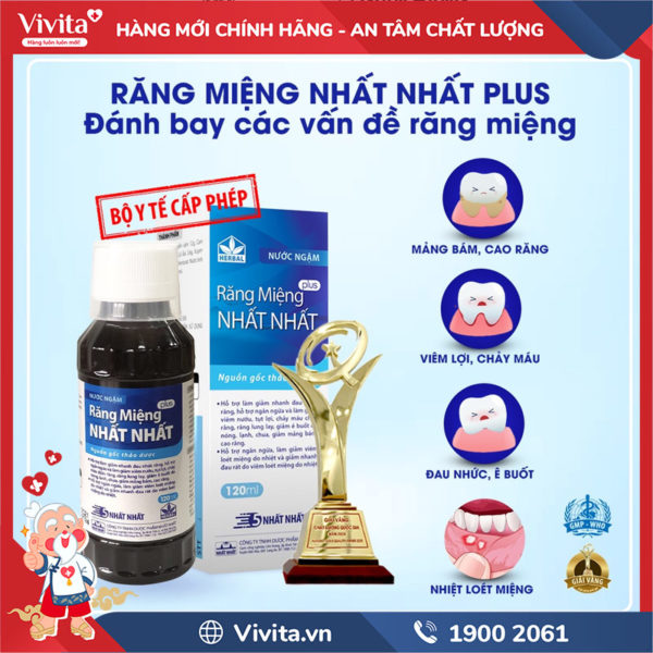 Nước Ngậm Răng Miệng Nhất Nhất Plus [MỚI NHẤT] Hộp 120ml
