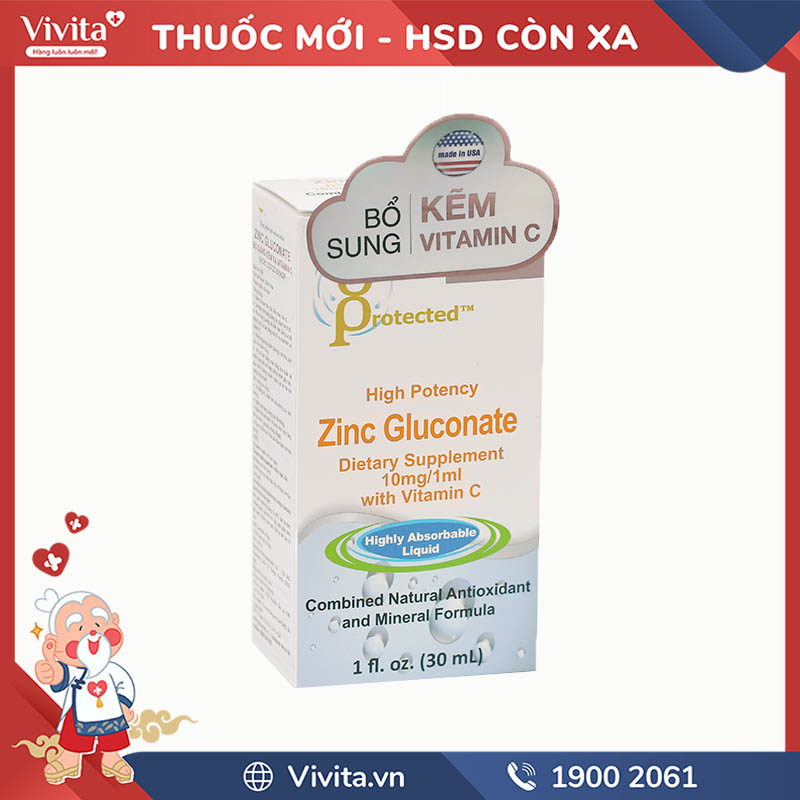 Siro bổ sung vitamin C và kẽm Zinc Gluconate | Chai 30ml