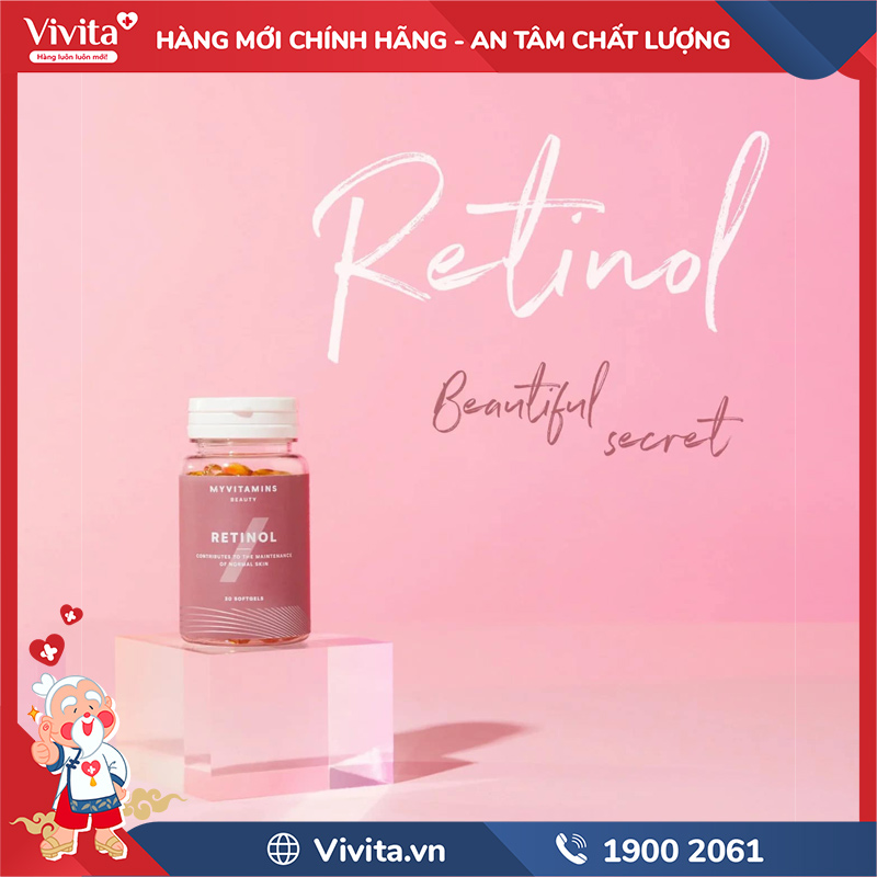 Viên uống Retinol Myvitamins Beauty chứa thành phần chính là vitamin A
