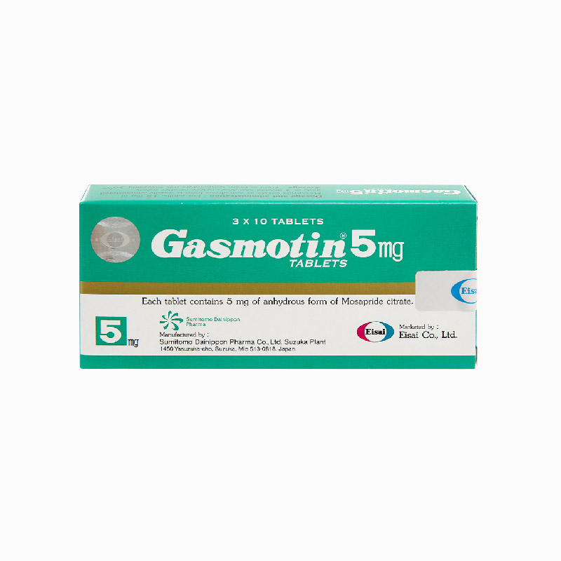 Thuốc giảm các triệu chứng ở dạ dày - ruột Gasmotin 5mg | Hộp 30 viên