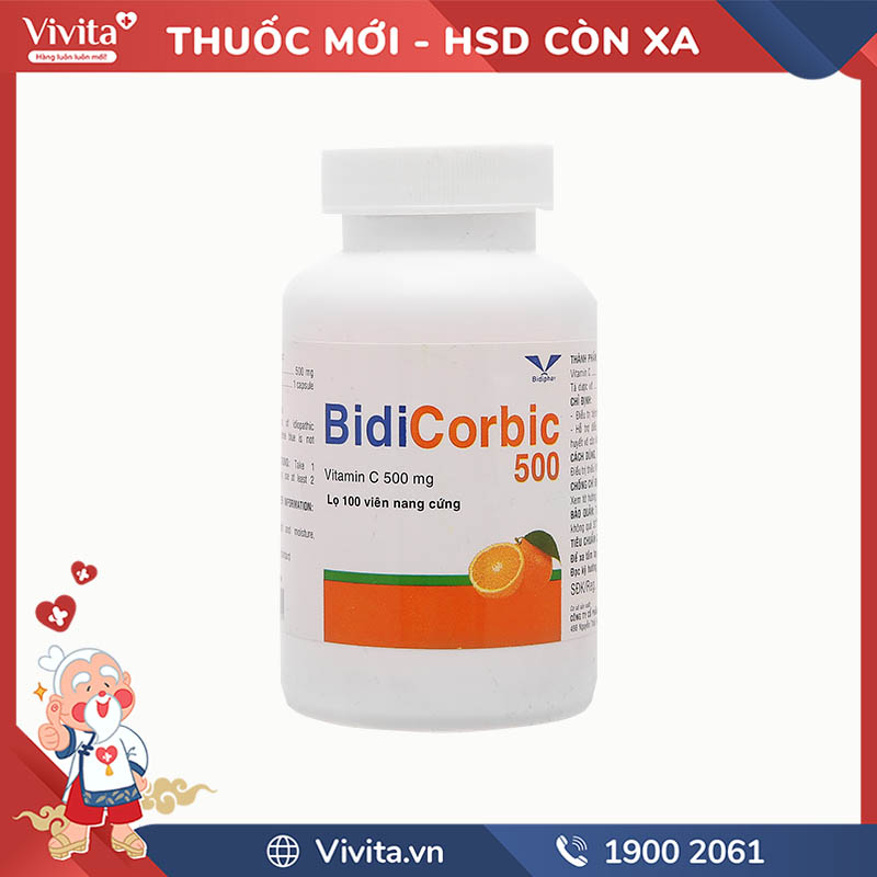 Thuốc bổ sung vitamin C BidiCorbic 500 | Chai 100 viên