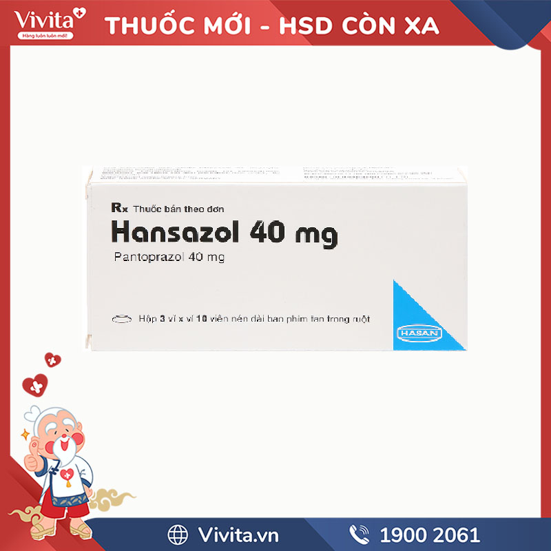 Thuốc trị trào ngược dạ dày, thực quản Hansazol 40mg | Hộp 30 viên