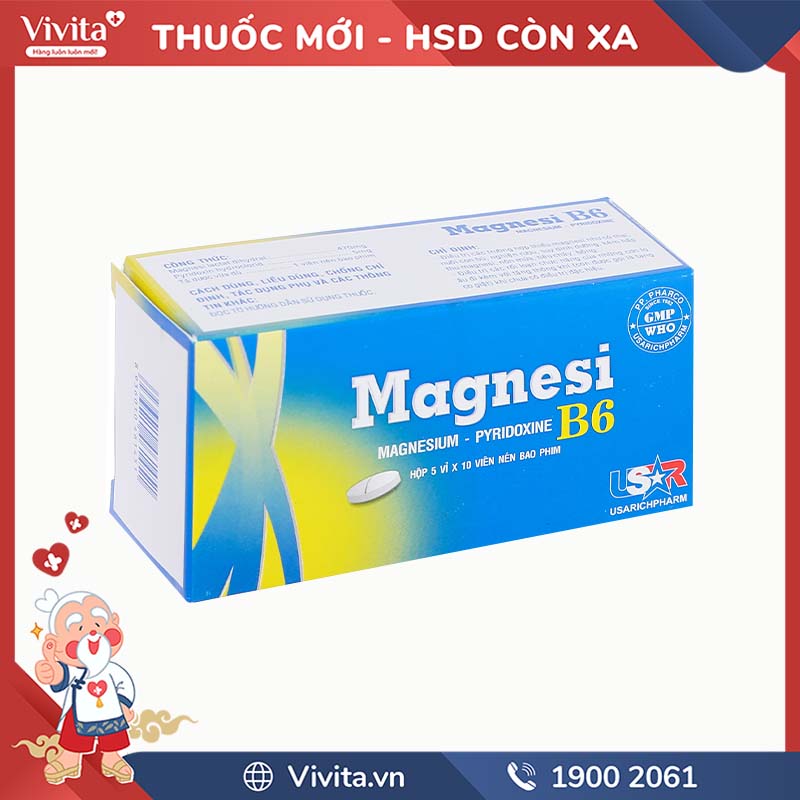 Thuốc trị thiếu magie, giảm lo âu Magnesi B6 Phong Phú | Hộp 50 viên