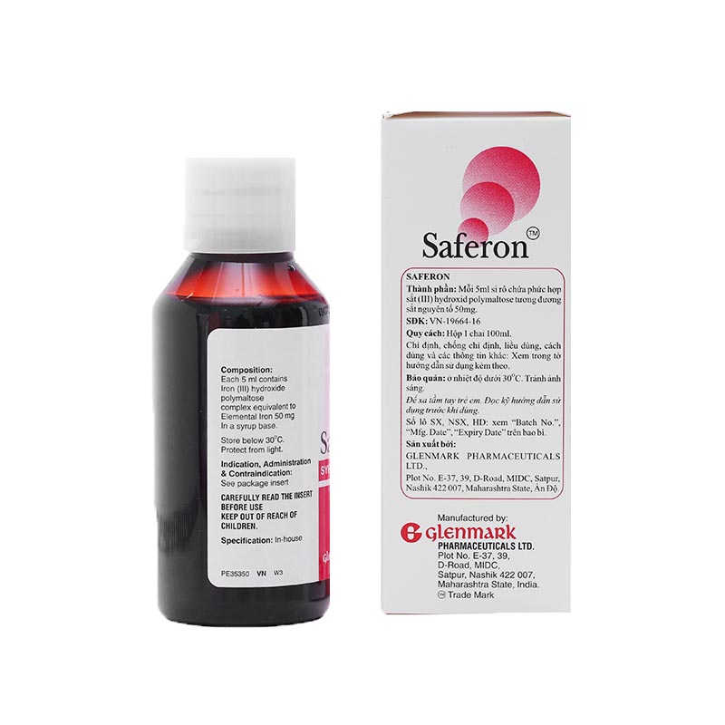 Siro trị thiếu máu, thiếu sắt Saferon 50mg/5ml | Chai 100ml