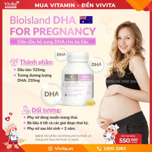 Bioisland DHA For Pregnancy 60v bổ sung DHA cho bà bầu 2024