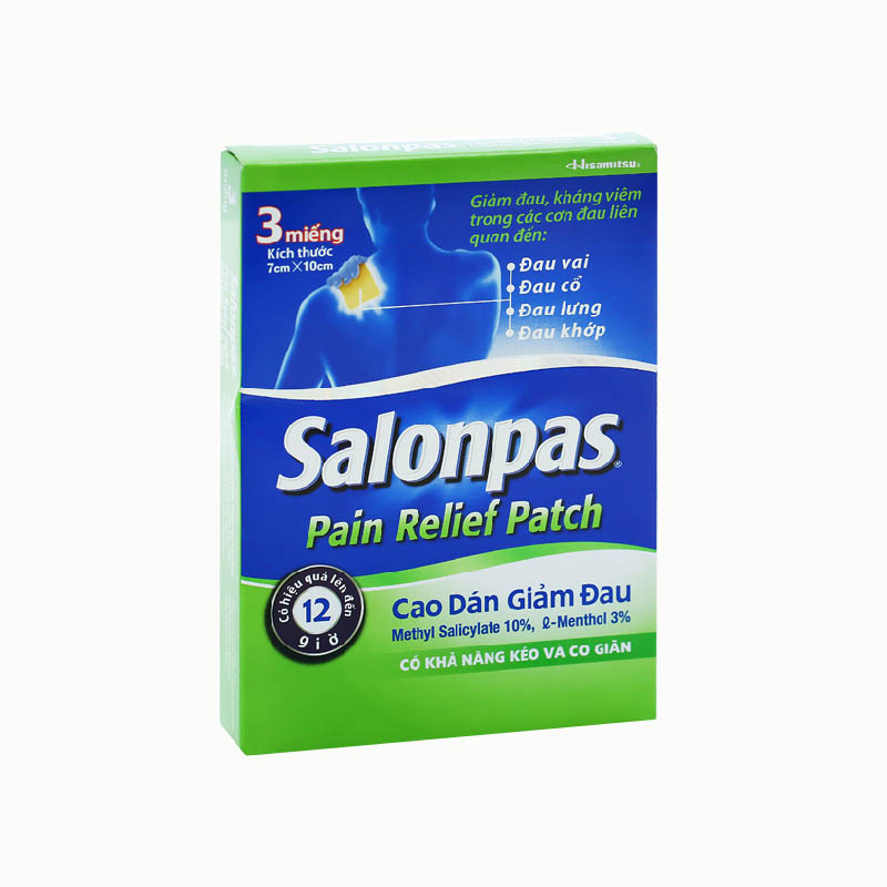 Cao dán giảm đau, kháng viêm Salonpas Pain Relief Patch | Hộp 3 miếng