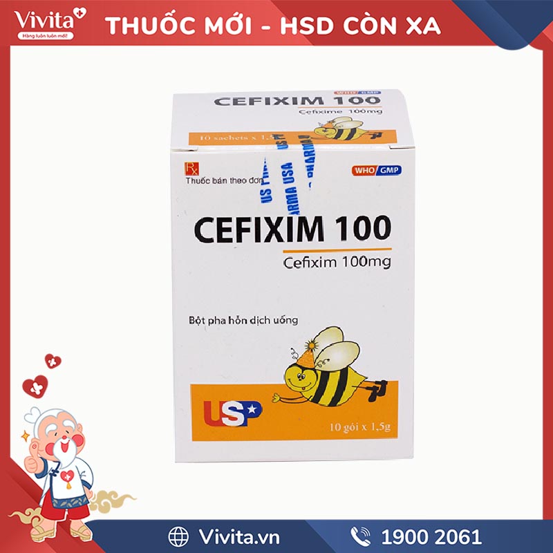 Thuốc kháng sinh trị nhiễm khuẩn Cefixim 100 USP Pharma | Hộp 10 gói