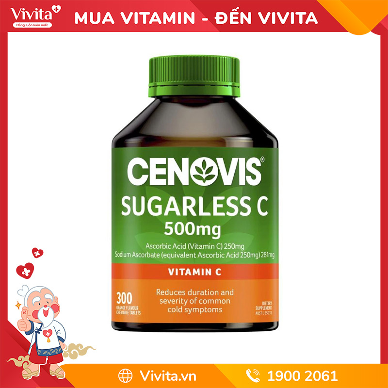 Cenovis Sugarless C 500mg - Viên Nhai Vitamin C Không Đường | Hộp 300 Viên
