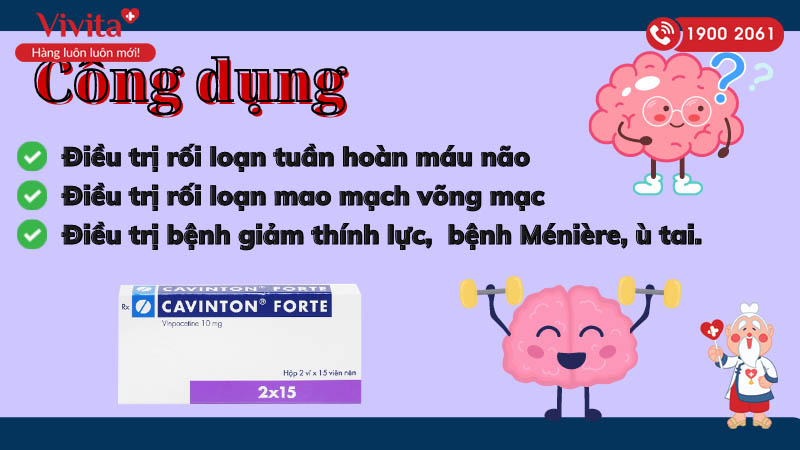 Công dụng (Chỉ định) của thuốc trị rối loạn tuần hoàn não Cavinton Forte 10mg
