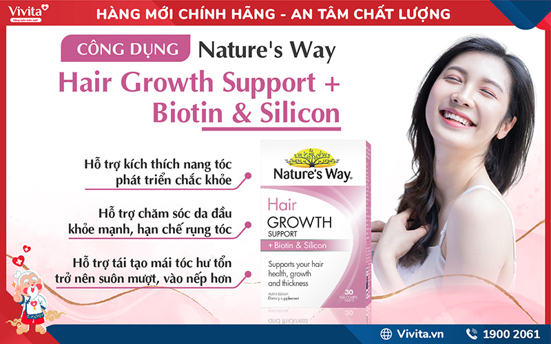 công dụng Nature’s Way Hair Growth Support + Biotin & Silicon