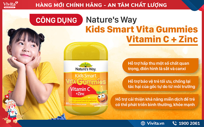 công dụng Nature's Way Kids Smart Vita Gummies Vitamin C + Zinc