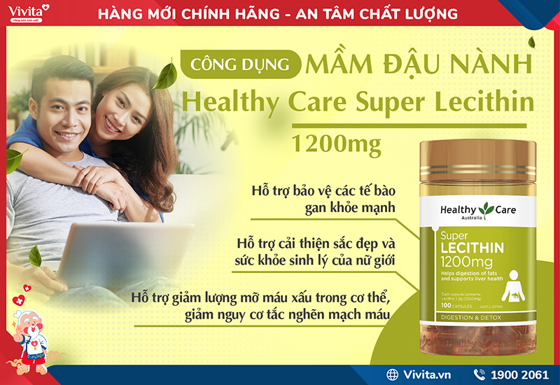 Viên uống Healthy Care Super Lecithin 1200mg bổ sung cho cơ thể lượng mầm đậu nành cao