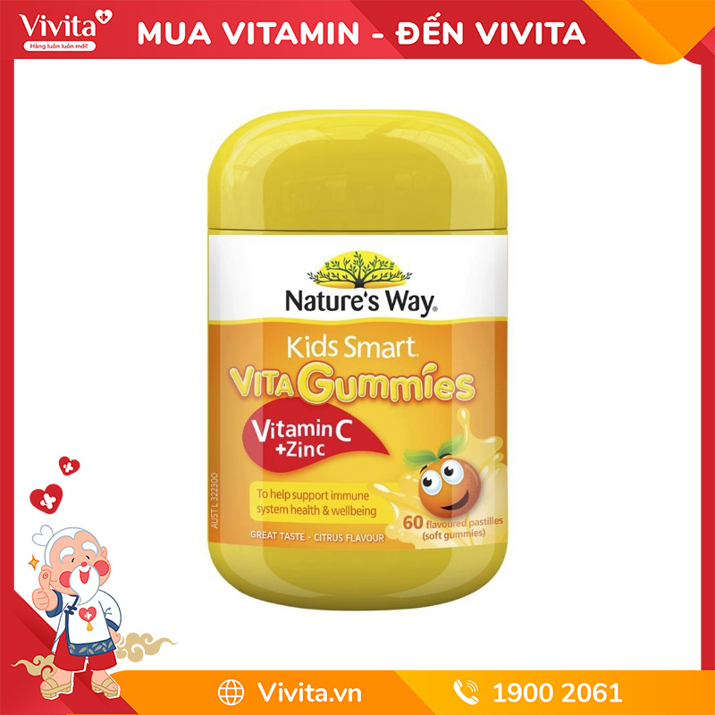 Kẹo Dẻo Nature's Way Kids Smart Vita Gummies Vitamin C + Zinc | Hộp 60 Viên