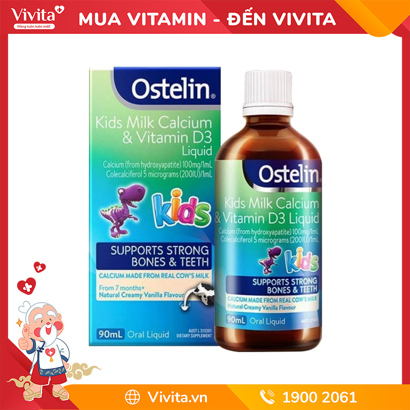 Canxi dạng nước cho bé Ostelin Kids Milk Calcium & Vitamin D3 Liquid (Lọ 90ml)