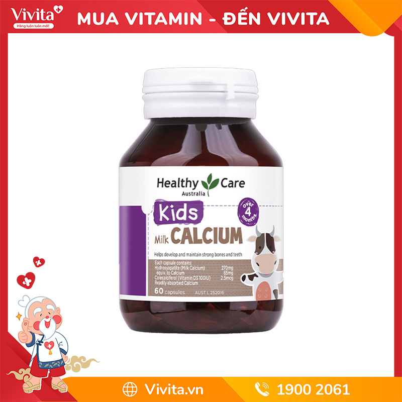 Viên Uống Canxi Sữa Cho Bé Healthy Care Kids Milk Calcium (Hộp 60 Viên)