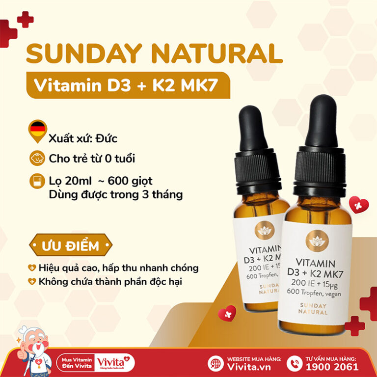 Vitamin D3 K2 MK7 Sunday Natural Lọ 20ml mới nhất 2024