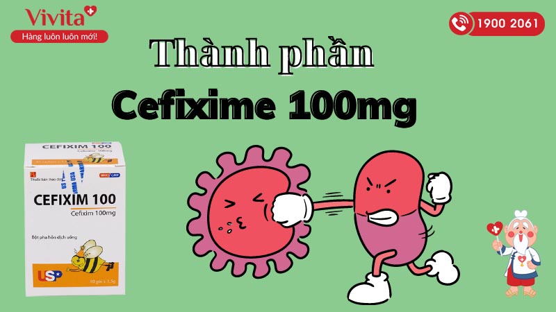 Thành phần của thuốc kháng sinh trị nhiễm khuẩn Cefixim 100 USP Pharma
