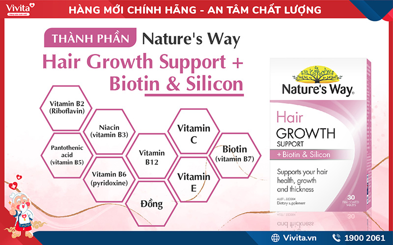 thành phần Nature’s Way Hair Growth Support + Biotin & Silicon