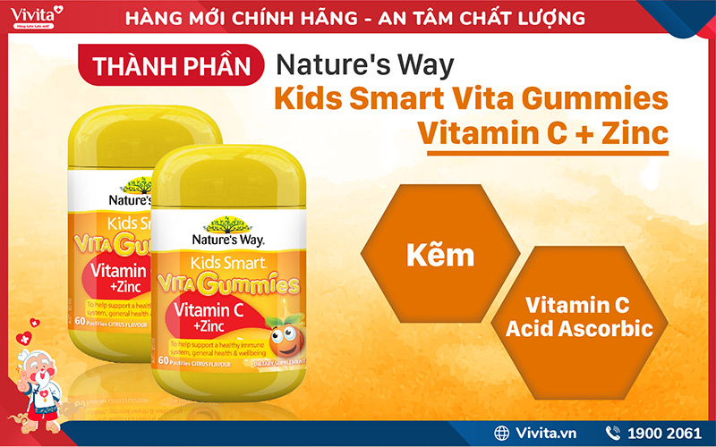 thành phần Nature's Way Kids Smart Vita Gummies Vitamin C + Zinc