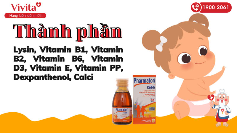 Thành phần của siro bổ sung vitamin và khoáng chất cho bé Pharmaton Kiddi