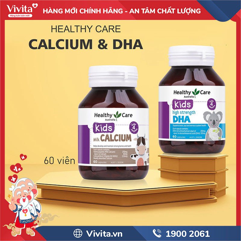 Mỗi viên uống Healthy Care Kids Milk Calcium chứa thành phần chính là canxi và vitamin D3