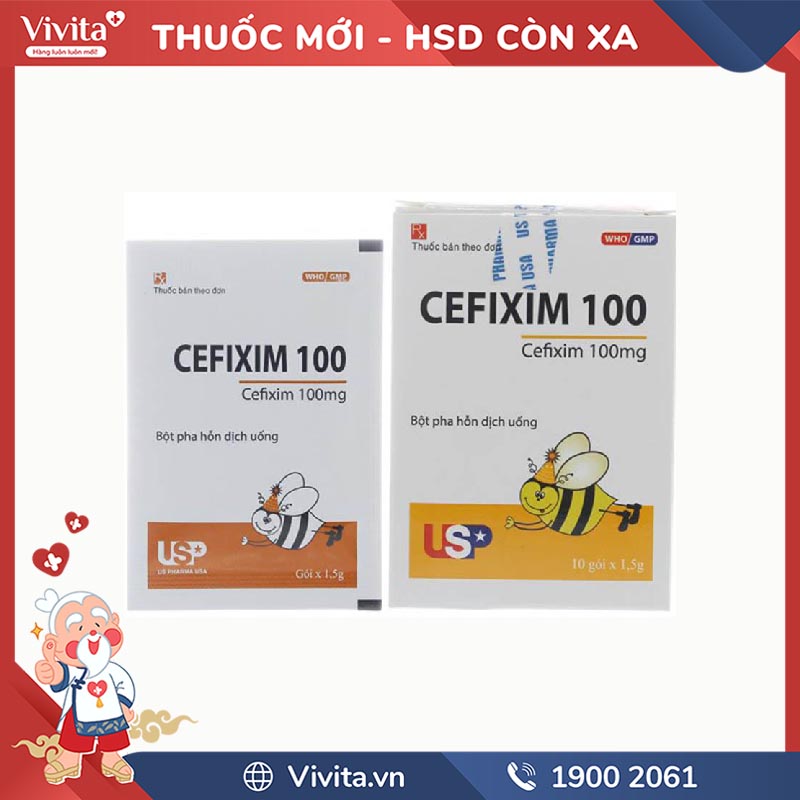 Thuốc kháng sinh trị nhiễm khuẩn Cefixim 100 USP Pharma | Hộp 10 gói